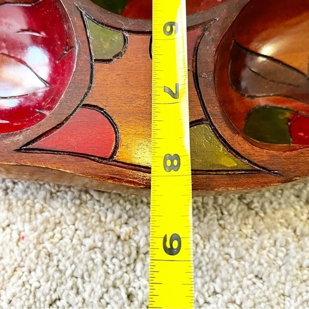 Vintage Mid Century Wooden Serving Bowl Snack Platter Boho Exotic Divided Carved